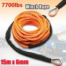 

15m 6mm 7700LBs Synthetic Winch Rope Line Cable with Sheath ATV UTV Capstan Gray Towing Rope Car Wash Maintenance Auto String