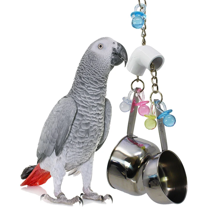 

Parrot Toys Stainless Steel 2 Pots Budgie Toys Large Bird Toys Funny Cockatiels Parakeet African Grey Parrots Chicken Bird Toys