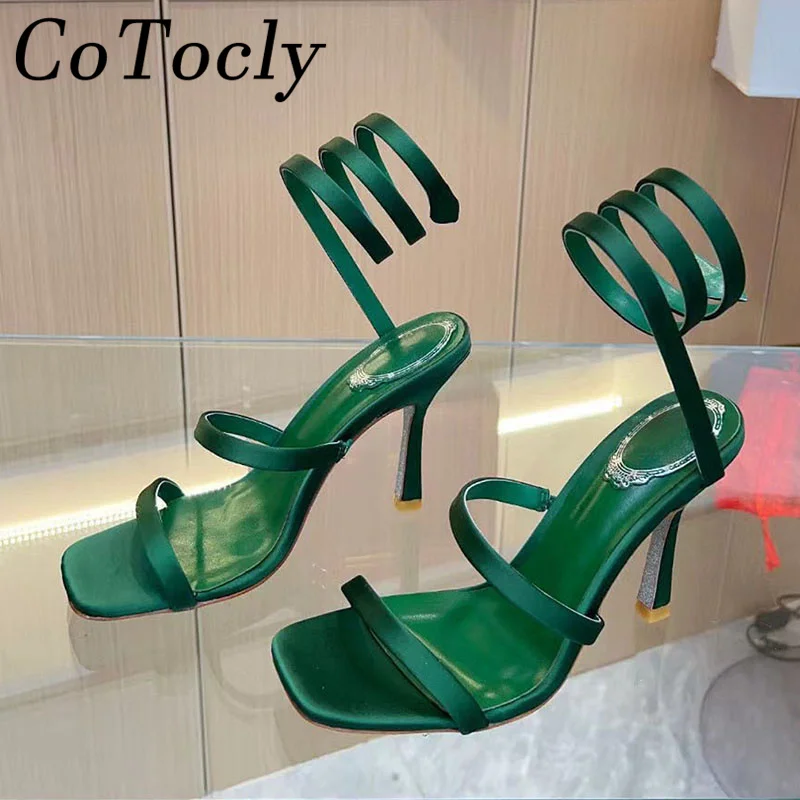 

Sexy High Heels Sandals Woman Serpentine Twine Ankle Strap Party Shoes Square Peep Toe Summer Stiletto Gladiator Sandals Women