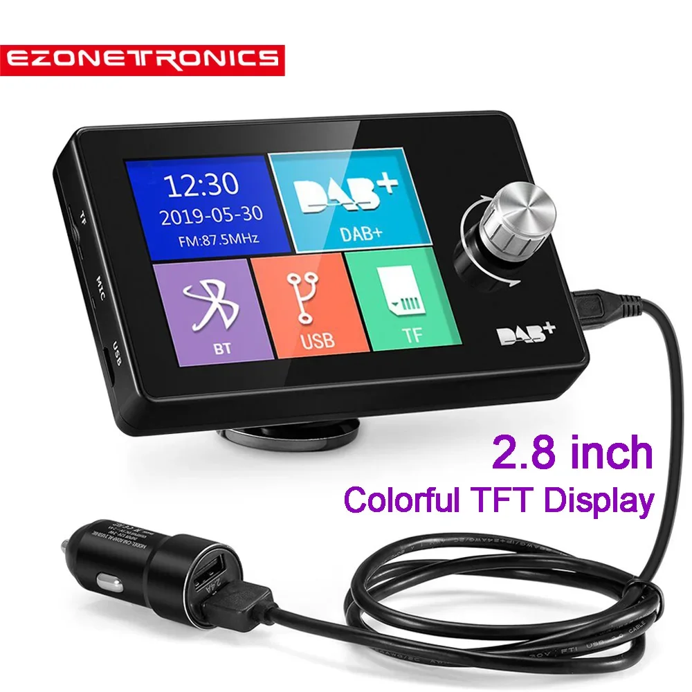 

EZoneTronics 2.8" Colorful Display Car DAB+Radio Adapter, Portable DAB Digital Presets+Hands-Free Calling+AUX IN/Out+U Disk/TF