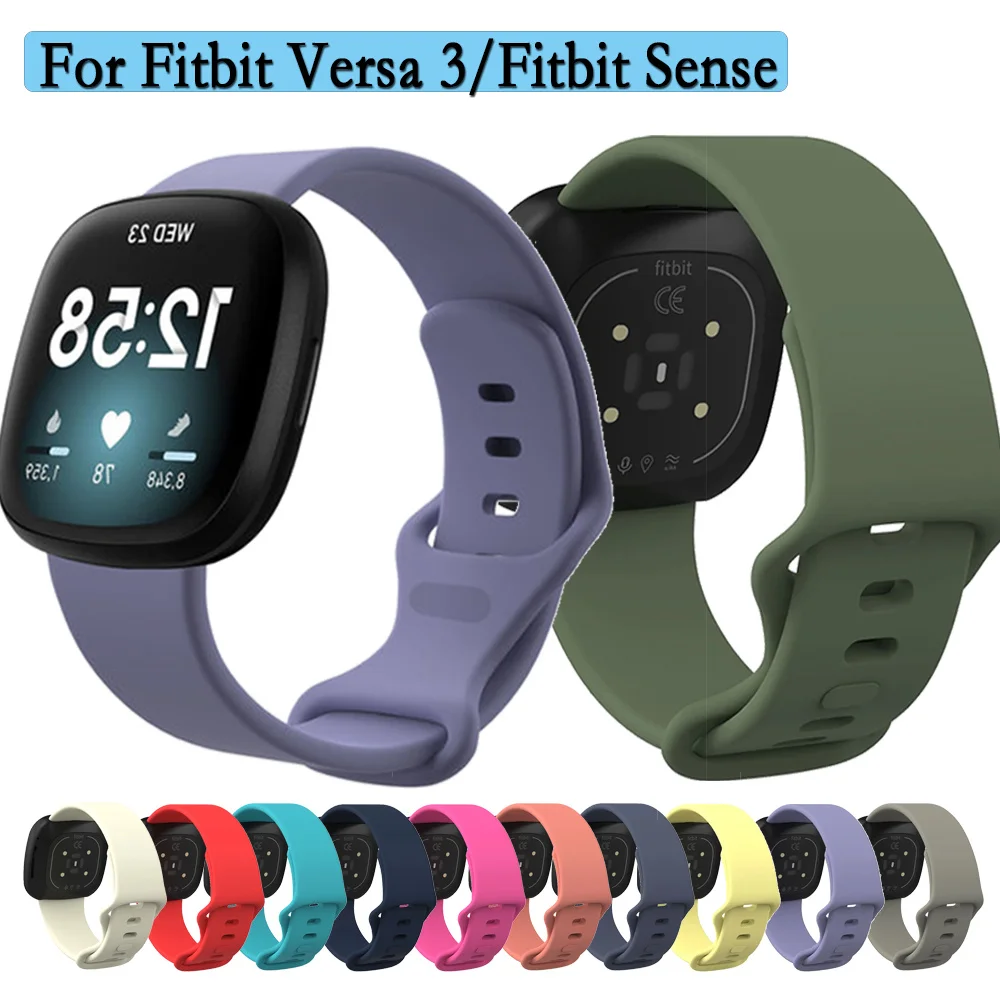 

Ремешок для часов Fitbit Versa 3, прочный силиконовый ремешок, Одноцветный Регулируемый Браслет для Fitbit Sense