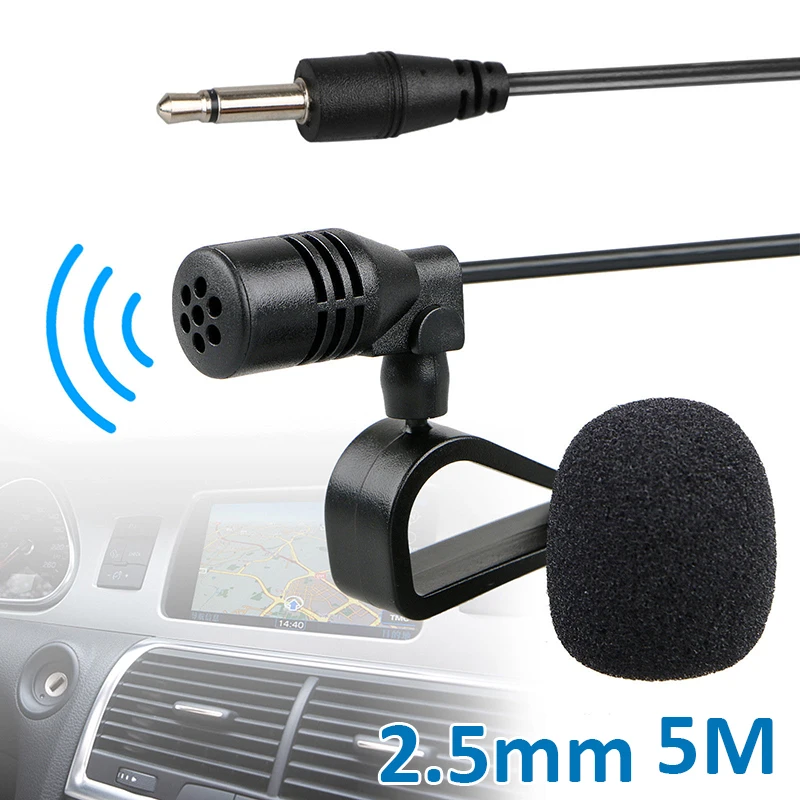 

5m Microphone Cable Low impedance U-type fixing clamp Car For Radio GPS Audio DVD External Mic 2.5mm Connector