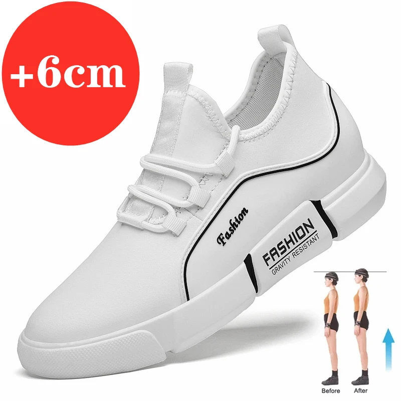 

Height Increase Insole 6cm White Black Taller Men Leisure Fashion Sports Plus Size 36-44 Lift Sneakers Man Elevator Shoes