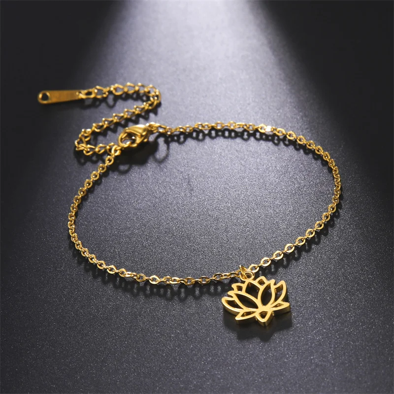 

Trendy Stainless Steel Anklet Foot Bracelet Gold Color Lotus Flower Chain Anklets for Women Bracelet on the leg Jewelry Gifts