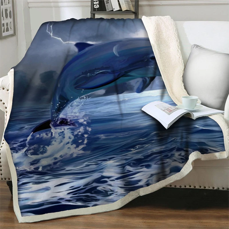 

Ocean Dolphin 3D Blankets For Beds Sofa Thick Plush Throw Sherpa Weighted Blanket Soft Warm Bedspreads Travel Picnic Quilt Cover