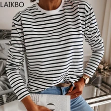 Women Black And White Stripes O Neck Casual Tops Long Sleeve Loose Pullover T-shirt 2021 New Fashion Korea Shirt
Women Black And White Stripes O Neck Casual Tops Long Sleeve Loose Pullover T-shirt 2021 New Fashion Korea Shirt