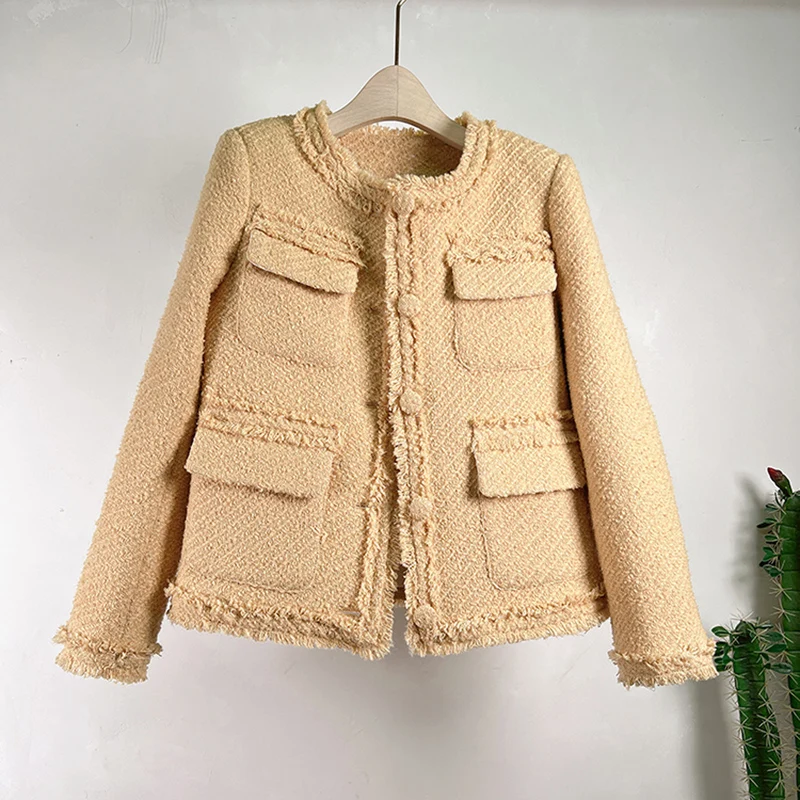 High Quality Small Fragrant Weave Tweed Outerwear 2023 Fall Winter Women O-Neck Single Breasted Thick Woolen OL Casual Jackets 
High Quality Small Fragrant Weave Tweed Outerwear 2023 Fall Winter Women O-Neck Single Breasted Thick Woolen OL Casual Jackets