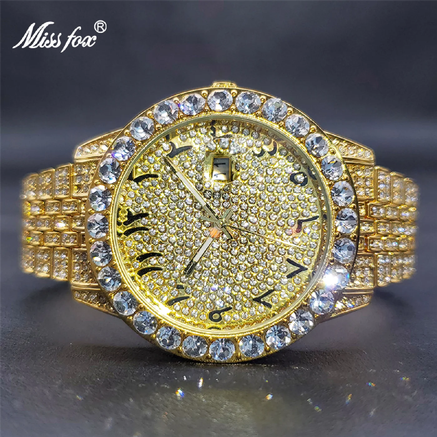 MISSFOX Luxury Designers Gold Plated Watches For Men Hip Hop Street Style Diamond Bling Watch With Box Waterproof Dropshipping
MISSFOX Luxury Designers Gold Plated Watches For Men Hip Hop Street Style Diamond Bling Watch With Box Waterproof Dropshipping