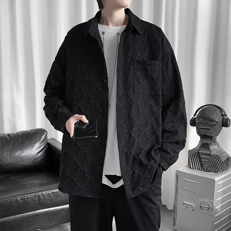 

Three Dimensional Jacquard Long Sleeve Shirt Men's Spring and Autumn Ins Port Wind Loose Shirt Coat Niche Design Sense