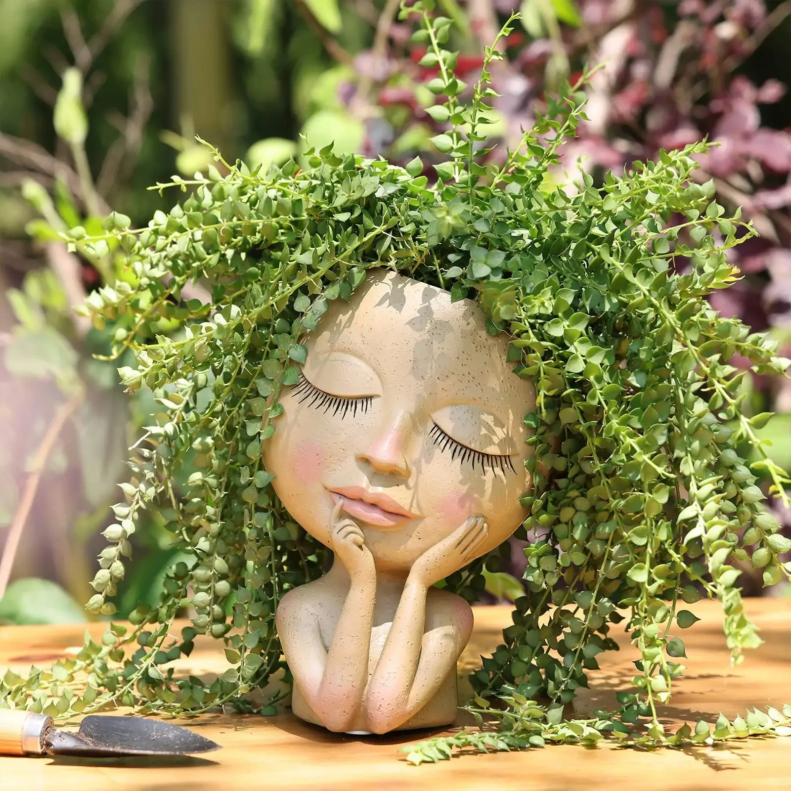 

Garden Decor Face Head Planter Succulent Plant Flower Pot Resin Container With Drain Holes Flowerpot Figure Tabletop Ornament