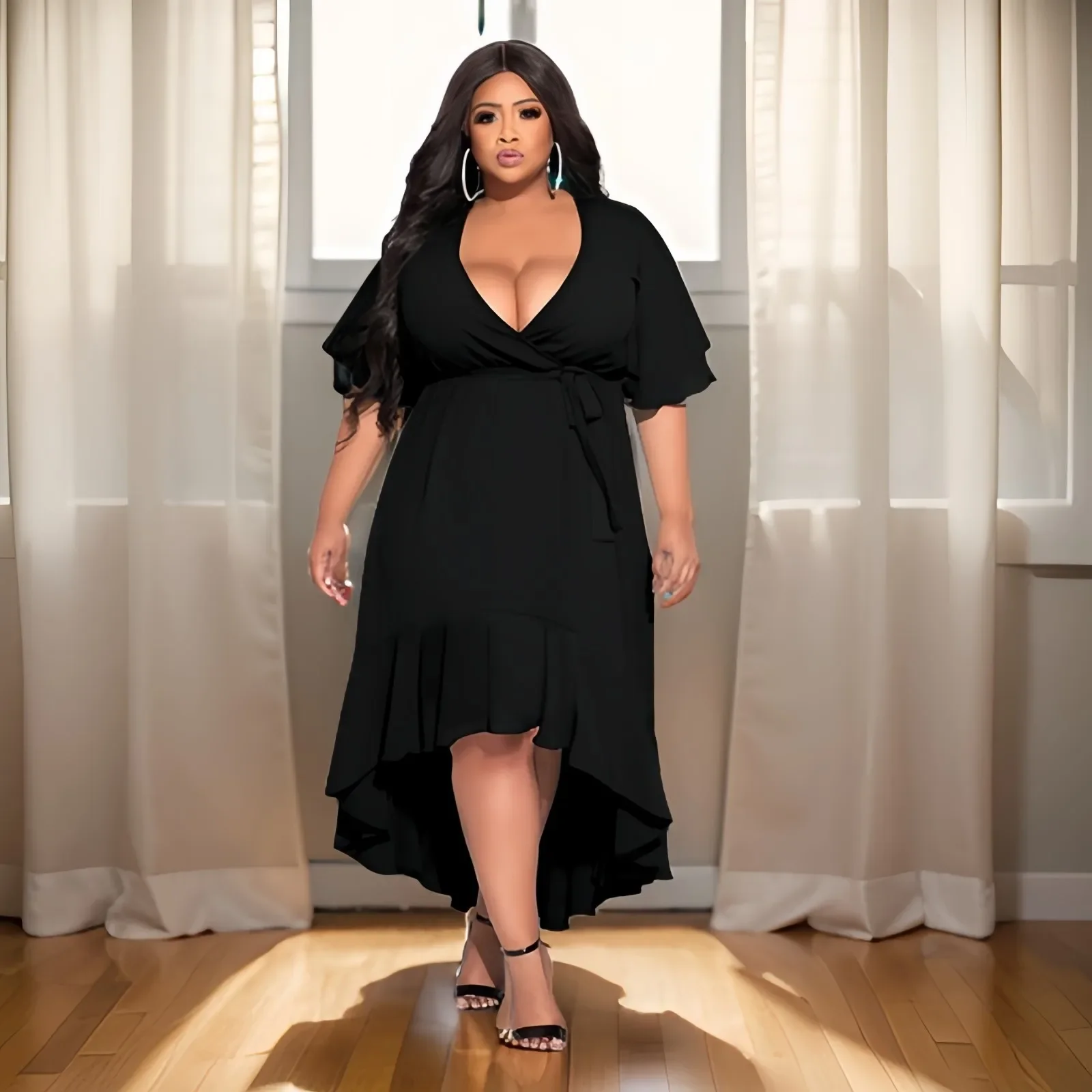 L-5XL Large Size Dresses for Women Clothing Solid Color Short Sleeve Belt Deep V Neck Ruffles Irregular Elegant Party Long Dress
L-5XL Large Size Dresses for Women Clothing Solid Color Short Sleeve Belt Deep V Neck Ruffles Irregular Elegant Party Long Dress