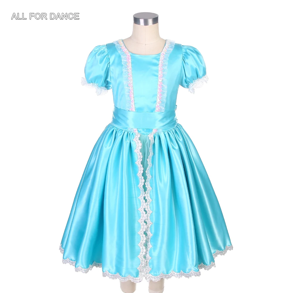 

22114 Aqua Blue Short Puff Sleeve Ballet Dance Tutu Costume Leotard Dress for Girls Ballet Dancing Performance Theater Costume