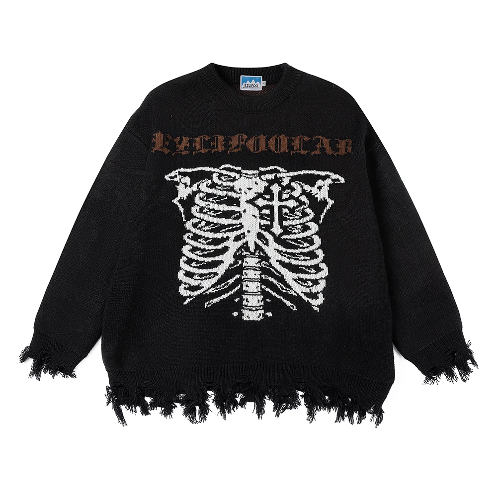 Skull Bone Letter Ripped Vintage Baggy Knitted Sweaters Men and Women Round Neck Ropa Hombre Y2k Woolen Clothes Oversized
Skull Bone Letter Ripped Vintage Baggy Knitted Sweaters Men and Women Round Neck Ropa Hombre Y2k Woolen Clothes Oversized