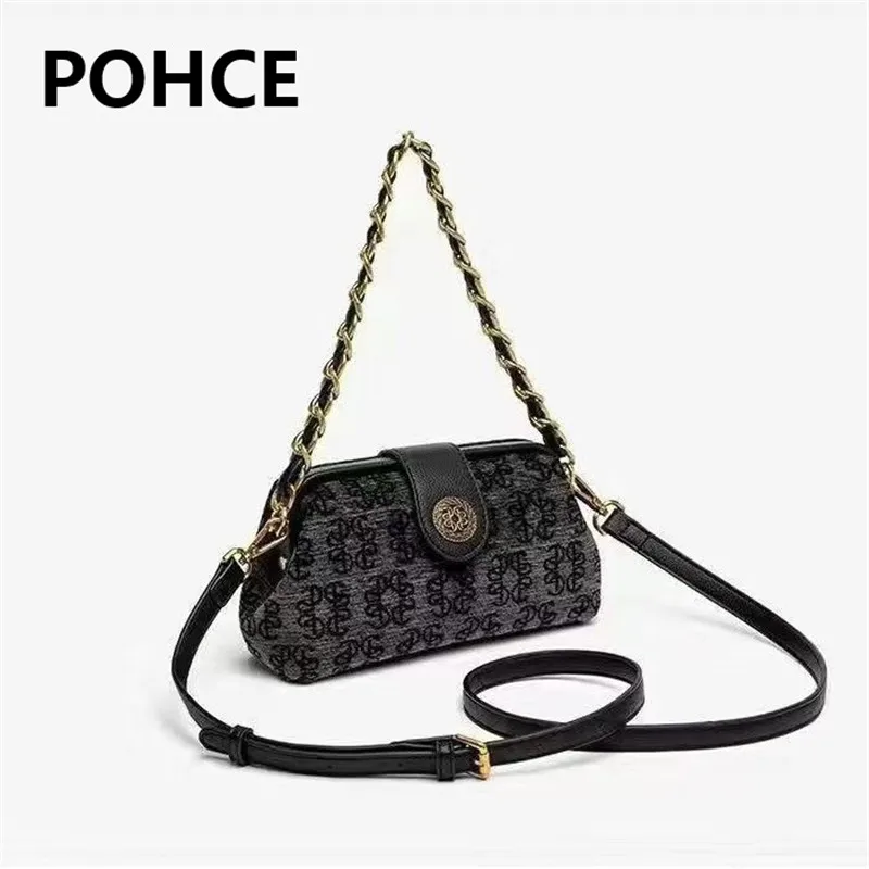 

POHCE new niche light luxury retro style handbag with a high-end feel, one shoulder and armpit pleated clip bag