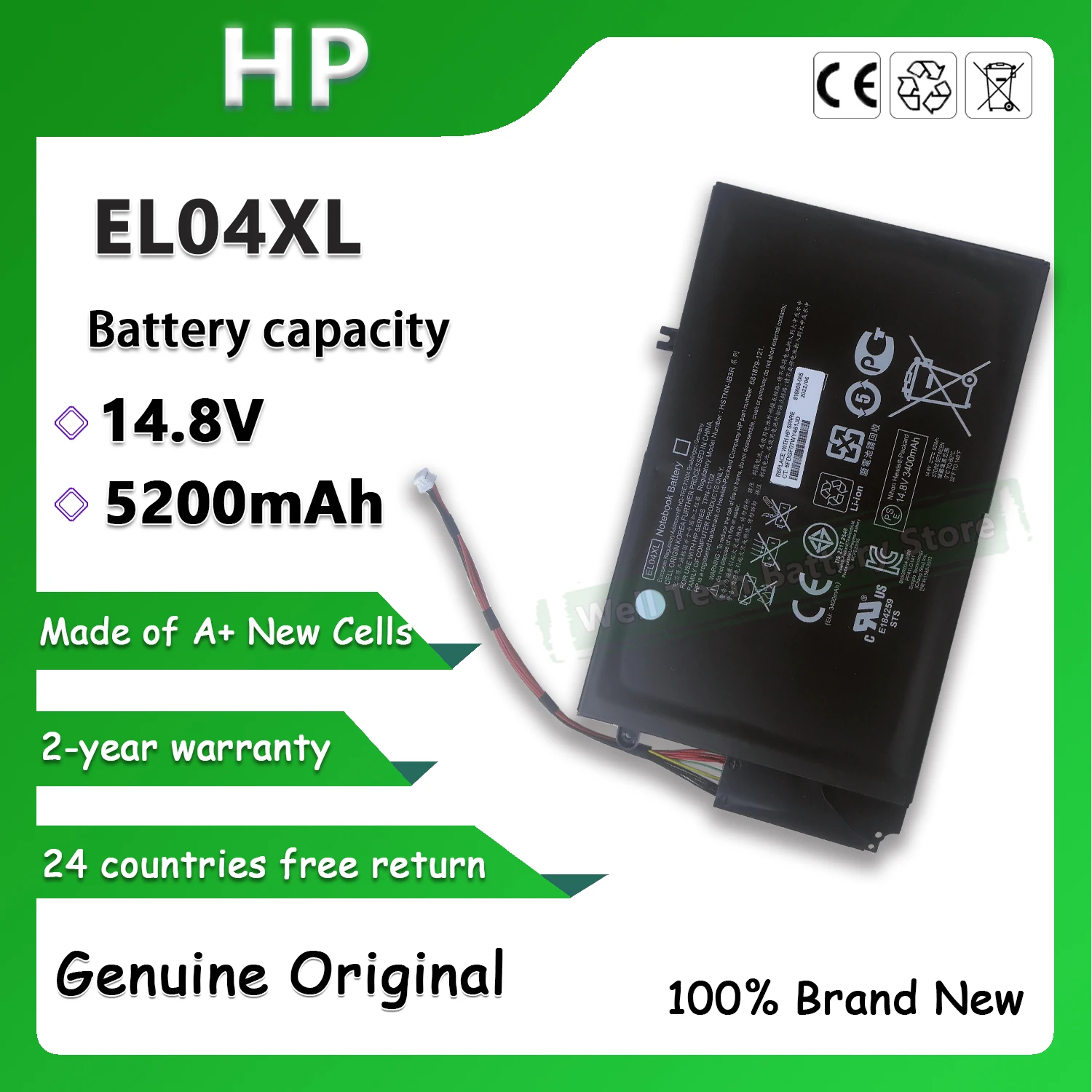 Original 14.8V 5200mAh EL04XL Laptop Battery for HP Envy TouchSmart 4 Envy PR4 i5-3317U Envy 4-1000 Envy 4-1001TU 4-1008TX
Original 14.8V 5200mAh EL04XL Laptop Battery for HP Envy TouchSmart 4 Envy PR4 i5-3317U Envy 4-1000 Envy 4-1001TU 4-1008TX