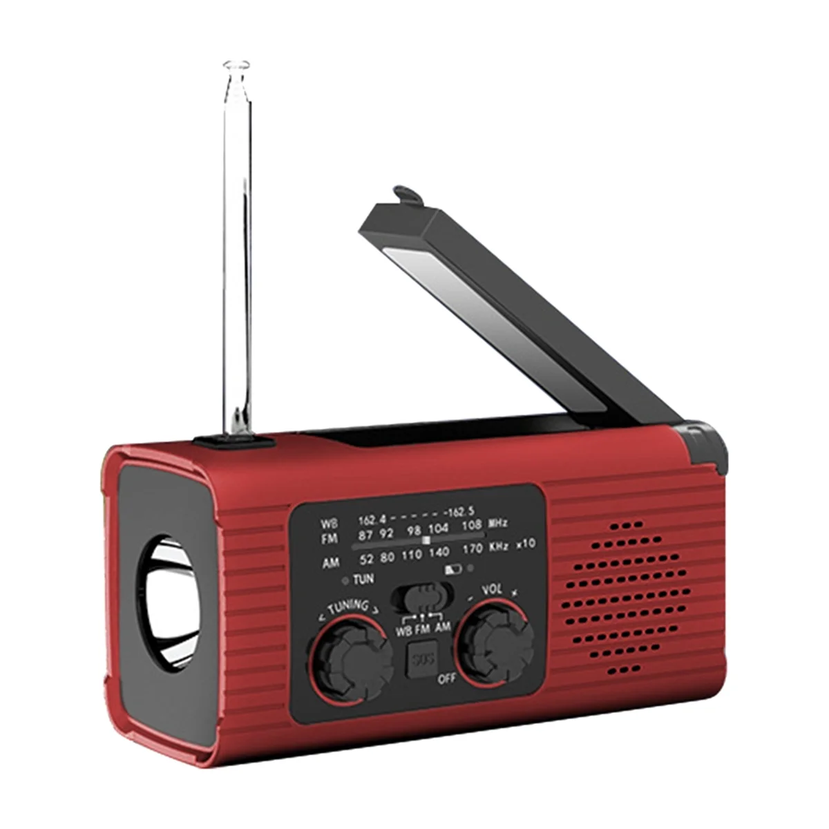 

Emergency Weather Radio, 2000MAh Weather Alert Radio Solar Charging, Hand Crank & USB Charged, AM/FM Radio Red