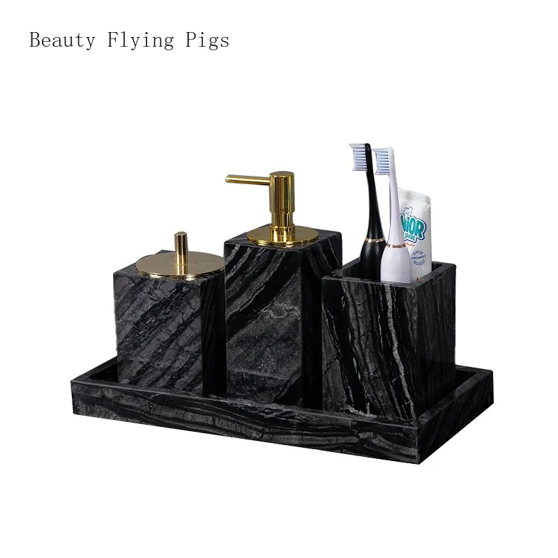 

Bathroom Accessories Set Marble Soap Dispenser Toothbrush Cup Dishes Tray Wedding Gifts Tissue box Mouthwash cup