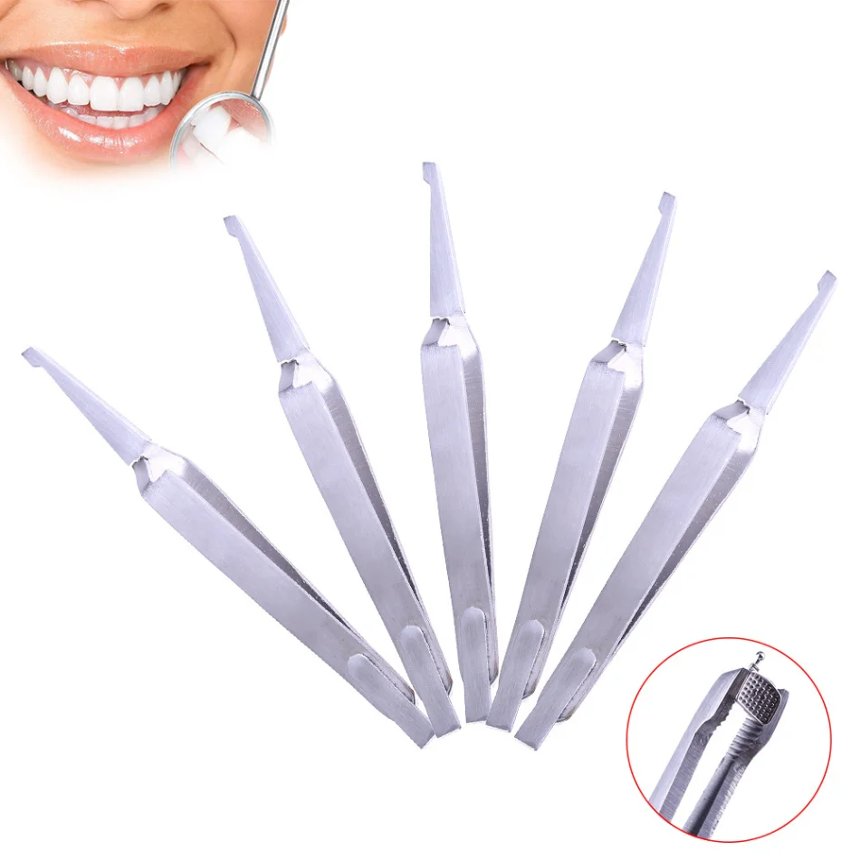 

5 Pcs Dental Bracket Tweezers Holder Dentist Instrument Stainless Steel Serrated Orthodontic Tweezers Plier for Teeth Care Tools