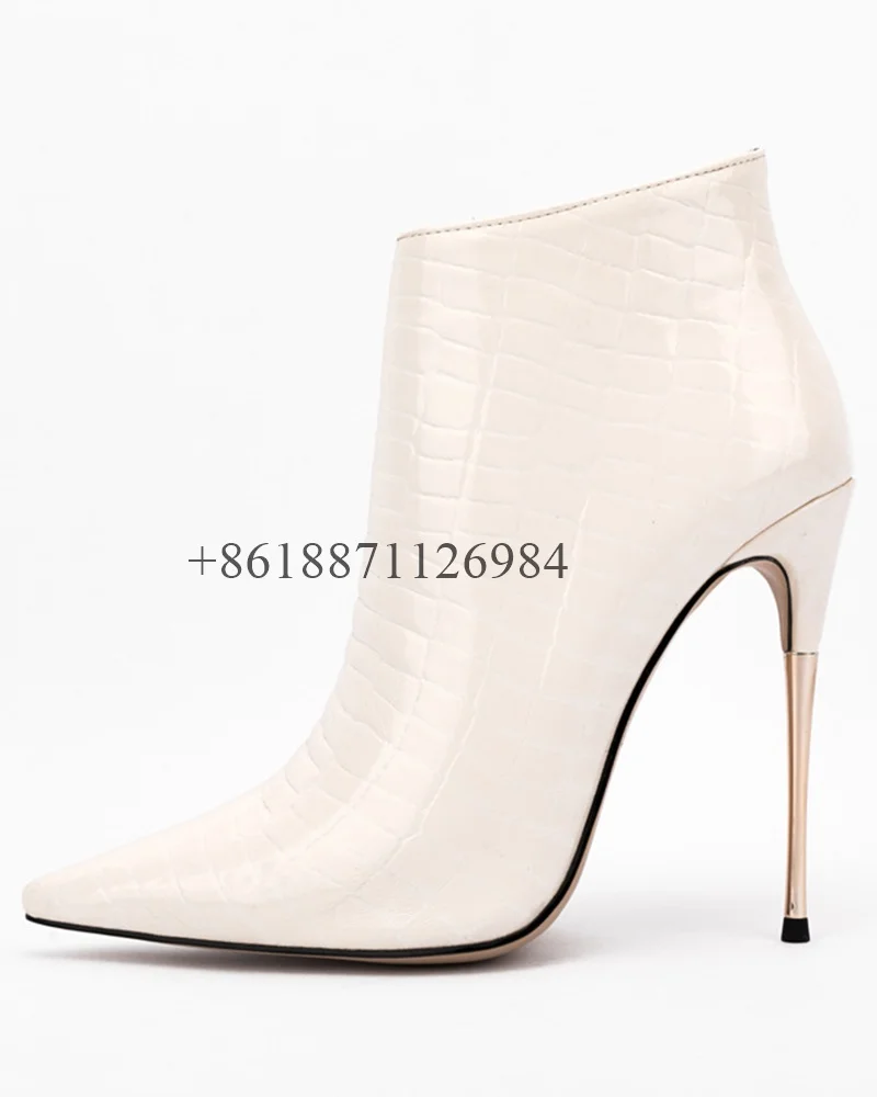 Patent Leather Ankle Pointed Toe Women Boots Fashionable And Versatile Stiletto Metal High Heels Side Zipper Design Shoes 
Patent Leather Ankle Pointed Toe Women Boots Fashionable And Versatile Stiletto Metal High Heels Side Zipper Design Shoes