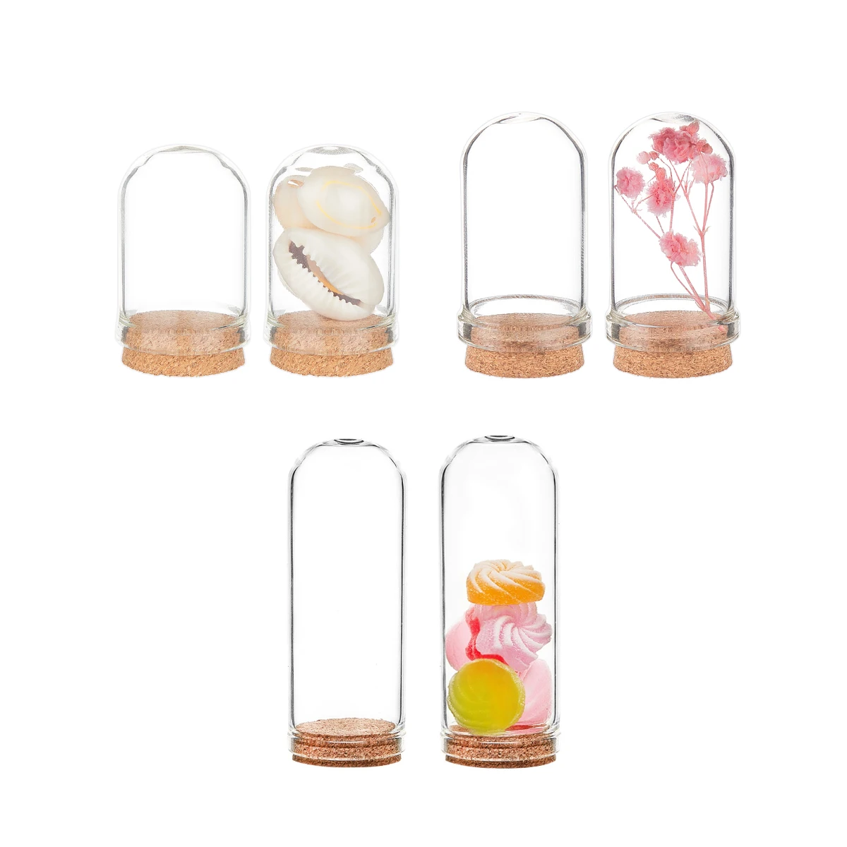 

2 Sets Size S/M/L Clear Dome Cloche Cover Transparent Glass Column Bottles for Doll House Container Jewelry Packaging Decor Jars