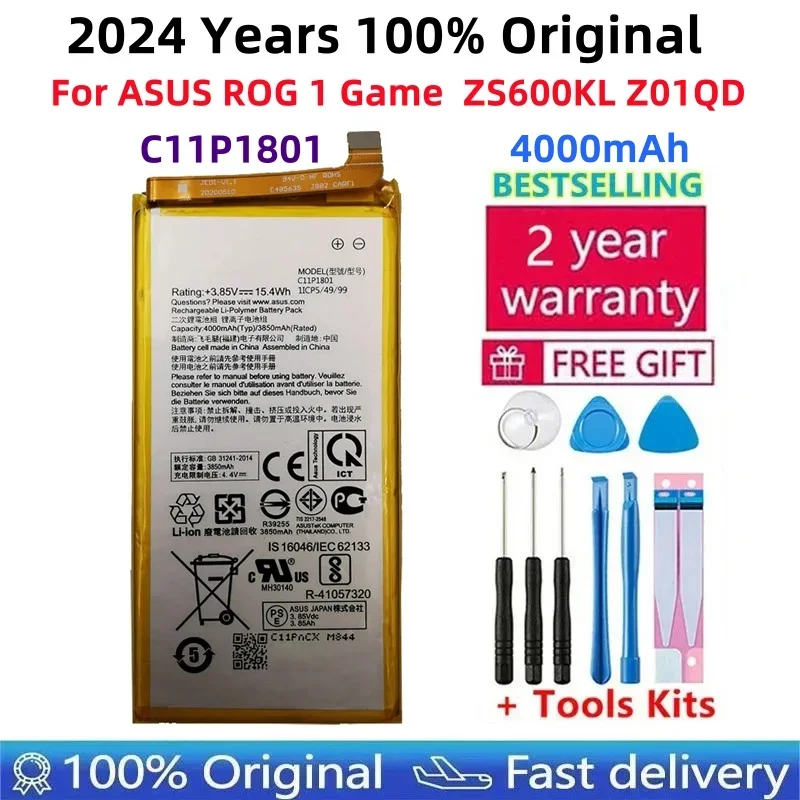 

100% Original High Capacity C11P1801 Phone Battery For ASUS ROG 1 Game ZS600KL Z01QD Phone 4000mAh Batteries Bateria