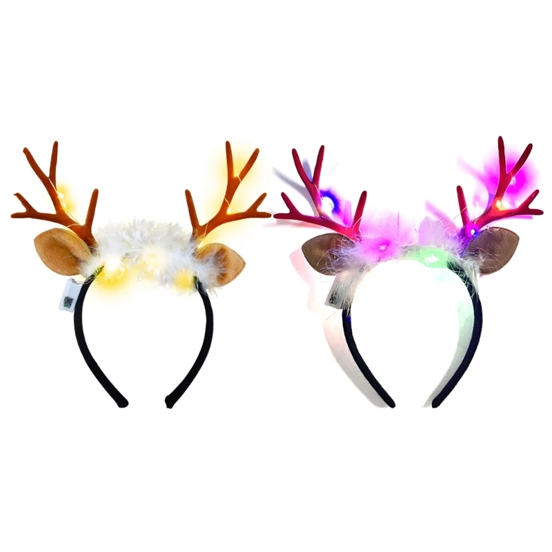 

Delicate LED Light up Deer Horn Hairband Christmas Party Glowing Antler Headband for Woman Girls Performances Hairband