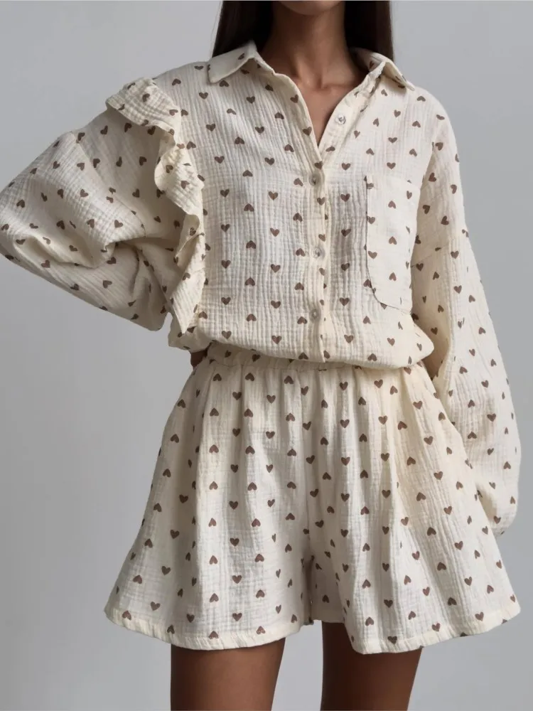 PULABO Cotton Women Tracksuit Shirt Shorts Two Piece Set Ruffle Love Long Sleeve Shorts Suit Summer Casual Female Outfits
PULABO Cotton Women Tracksuit Shirt Shorts Two Piece Set Ruffle Love Long Sleeve Shorts Suit Summer Casual Female Outfits
