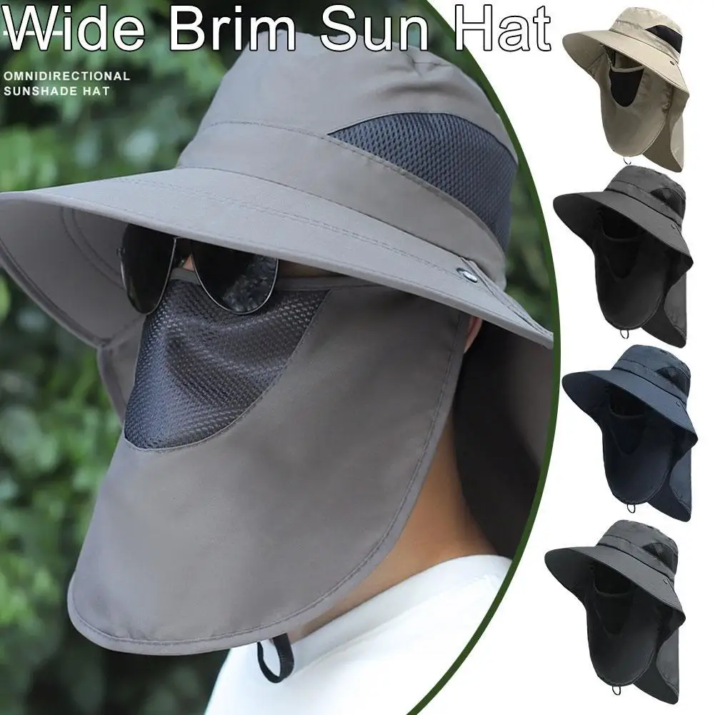 

Summer Quick-drying Boonie Hats with Neck Mask Cover Men Breathable Mesh Sun Visor Fisherman Hats Outdoor Wide Brim Bucket Caps