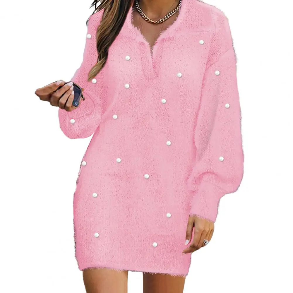 Fall Winter Women Dress Knitted Solid Color Beaded Lape Long Lantern Sleeve Soft Thick Plush Warm Slim Fit Pullover Above Knee L
Fall Winter Women Dress Knitted Solid Color Beaded Lape Long Lantern Sleeve Soft Thick Plush Warm Slim Fit Pullover Above Knee L