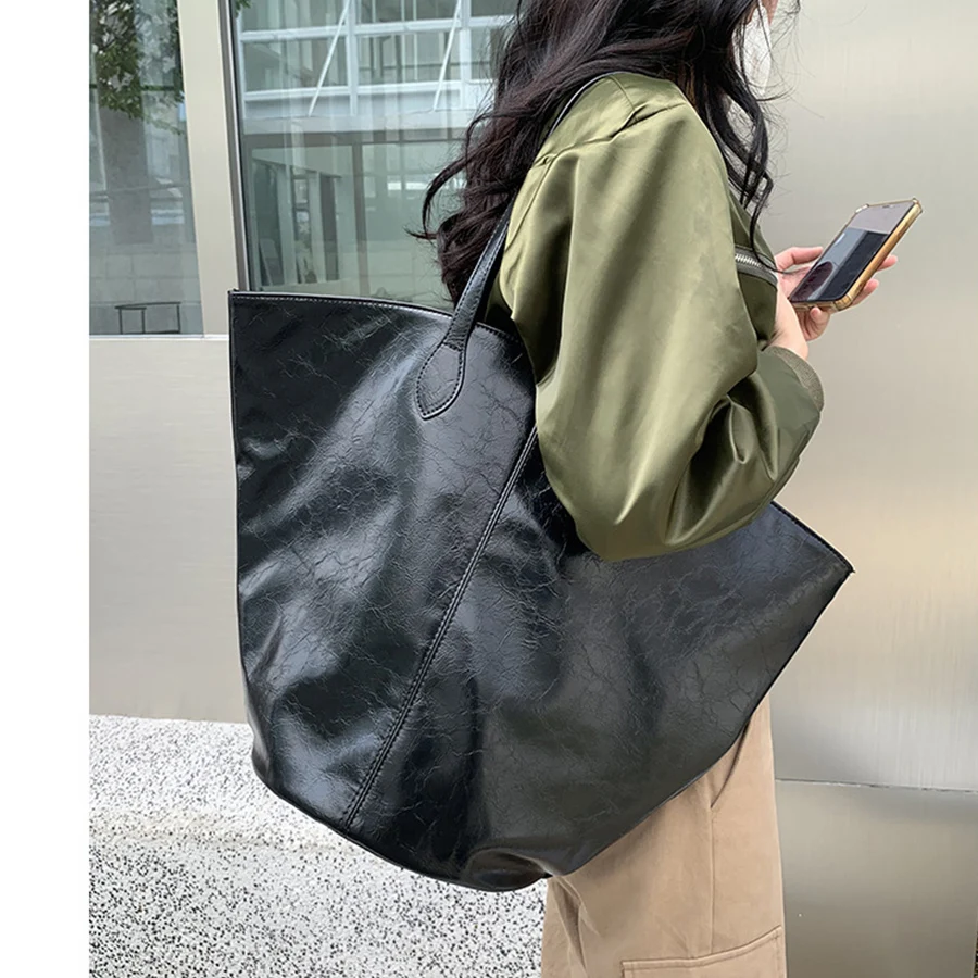 

Vintage large capacity women shoulder bag female purses and handbags autumn new fashion pu leather bucket bag casual open Totes