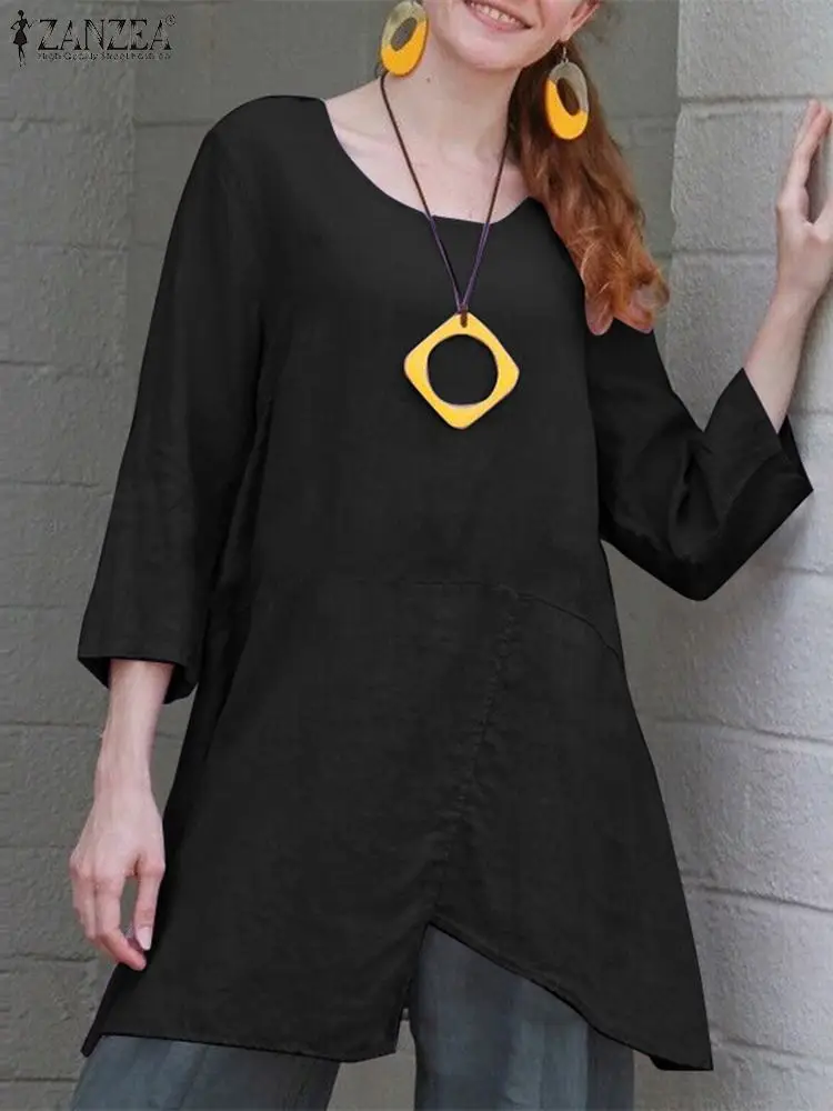 ZANZEA Women Cotton Long Blouse 2024 Summer Casual Loose Irregular Shirts Fashion Round Neck Tops Solid Beach 3/4 Sleeve Tunic
ZANZEA Women Cotton Long Blouse 2024 Summer Casual Loose Irregular Shirts Fashion Round Neck Tops Solid Beach 3/4 Sleeve Tunic