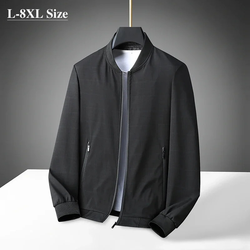 

New Autumn Men's Black Bomber Jacket Fashion Baseball Plaid Coat Business Casual Loose Brand Clothes Plus Size 6XL 7XL 8XL