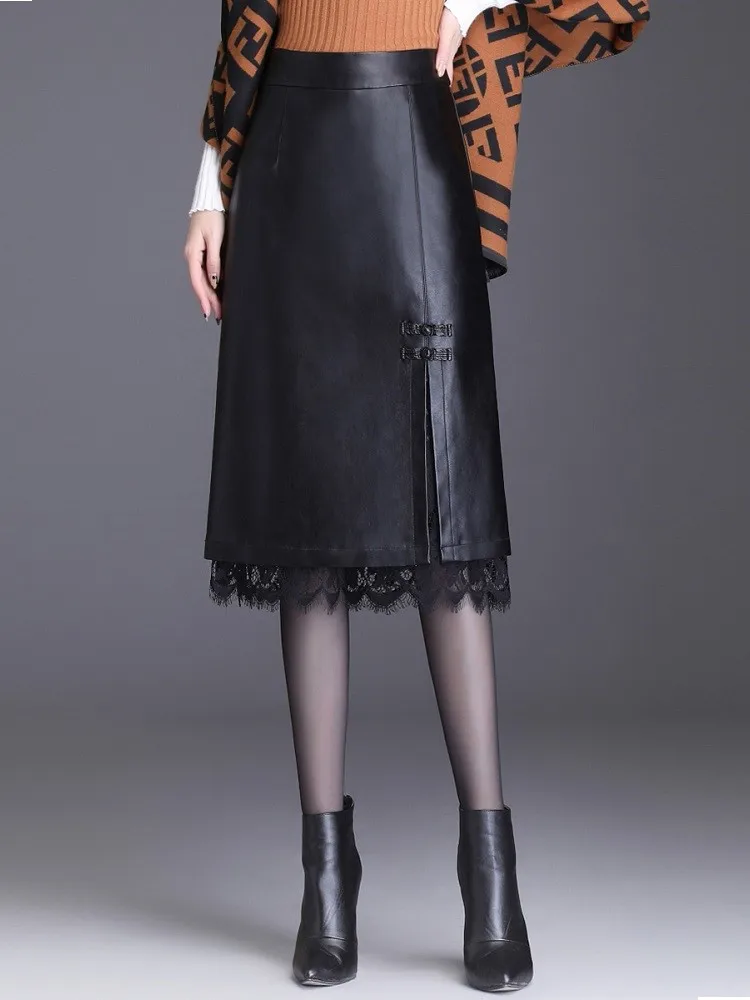 Women Lace Hem PU Leather Bodycon Skirts Autumn Winter Slit High Waist Streetwear Straight Skirt Fashion PU Skirt
Women Lace Hem PU Leather Bodycon Skirts Autumn Winter Slit High Waist Streetwear Straight Skirt Fashion PU Skirt