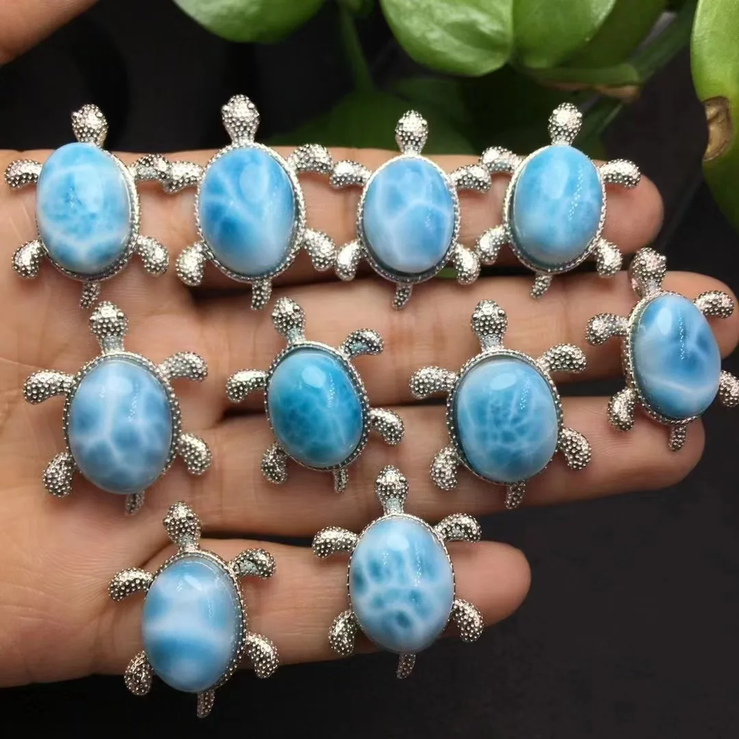 

Unit One Piece 925 Silver Buckle With Customzied Cost Natural Larimar Crystal Healing Turtle Pendant Fashion For Jewelry Gift