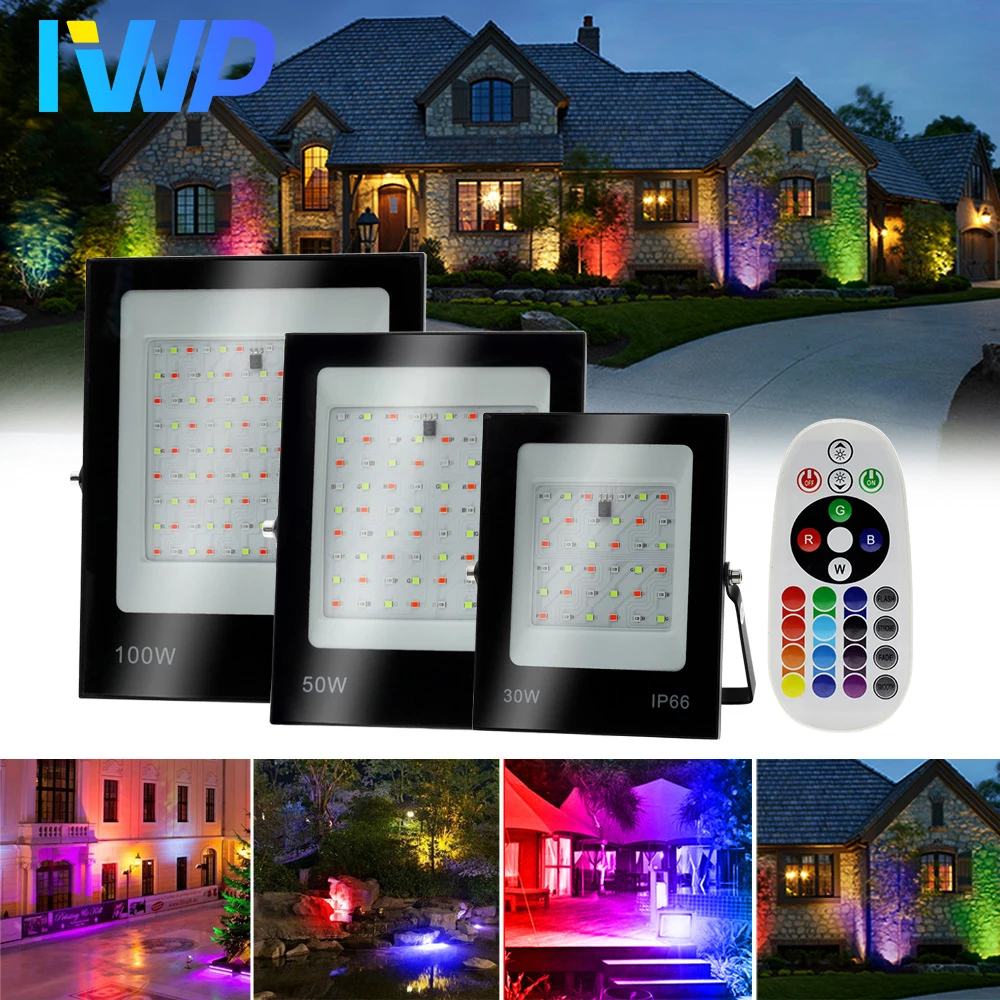 

RGB LED Flood Light 220V 30W 50W 100W 200W IP66 Waterproof Outdoor RGB Spotlight Reflector LED Projector Lamp For Street Garden