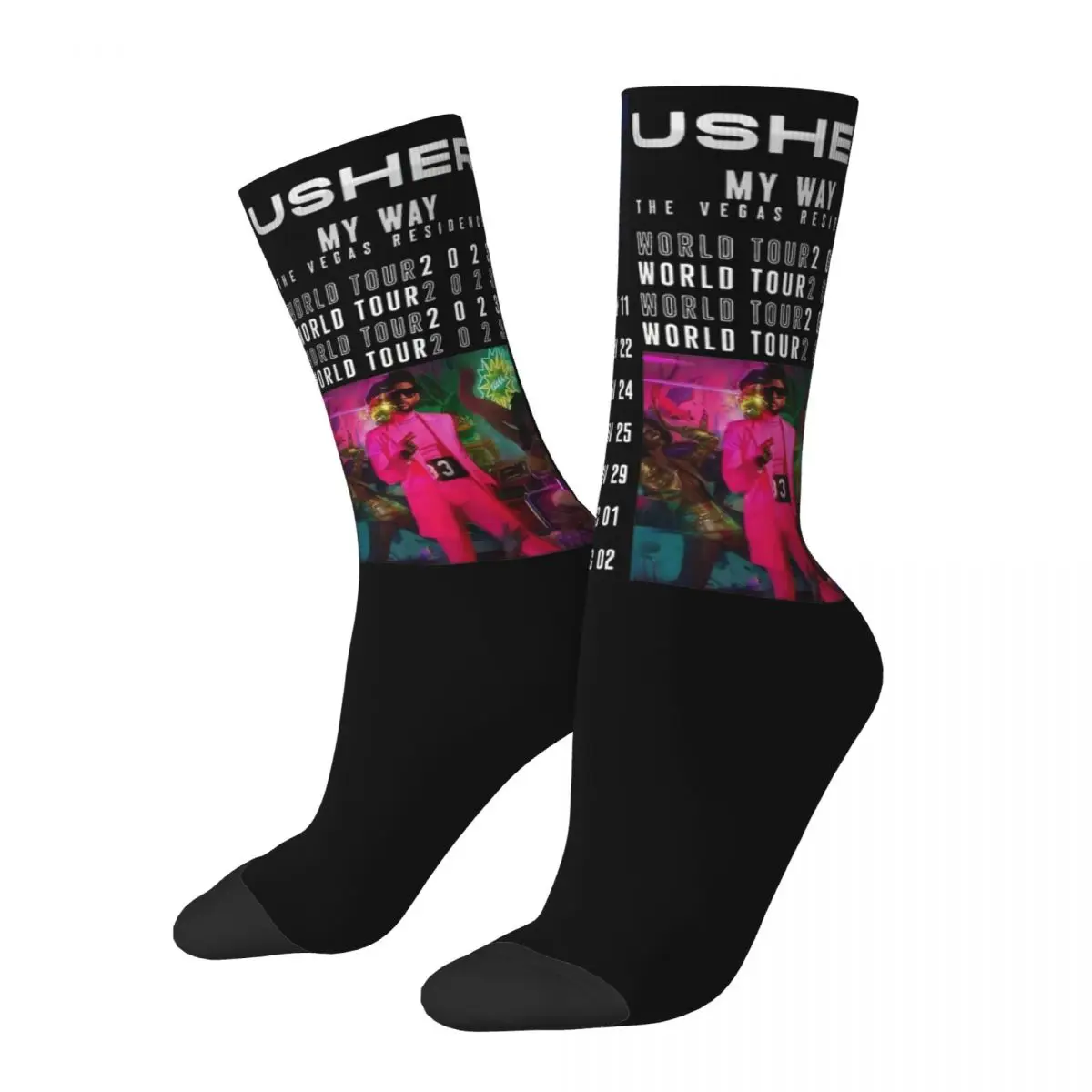 

Cozy Women's Socks Vintage Usher US Tour Merch Warm Singer Rapper Skateboard Sock All Season