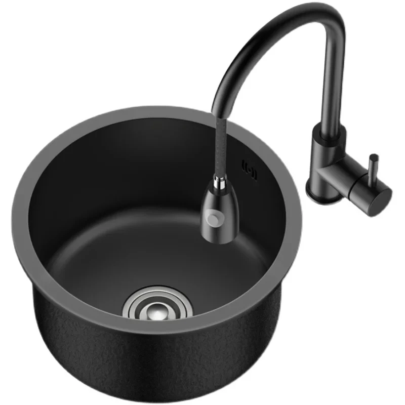 

Kitchen Nano Sink Black Round Undermount Single Slot Small 304 Stainless Steel Bar Balcony Washbasin Kitchen Faucet