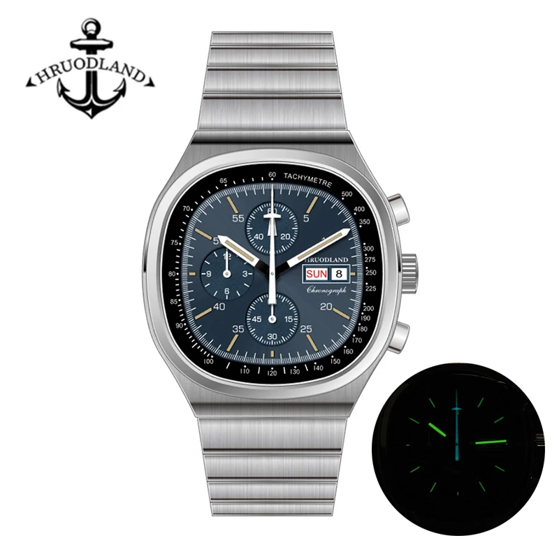 

Hruodland Square Chronograph Watch AR Sapphire Waterproof Quartz Luminous 5ATM 39mm Sport Retro Men's Luxury Watch Reloj Hombre