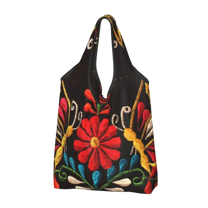 

Cute Mexican Butterflies And A Red Flower Shopping Tote Portable Colorful Traditional Grocery Shopper Shoulder Bag