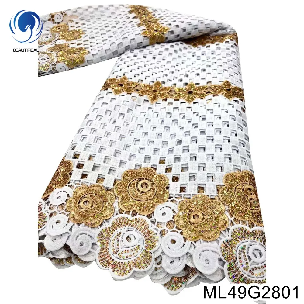 Boutique White and Gold Collection African Sequins Fabric Nigerian Guipure Water Soluble Cord Lace Fabric Party Dress ML49G28
Boutique White and Gold Collection African Sequins Fabric Nigerian Guipure Water Soluble Cord Lace Fabric Party Dress ML49G28