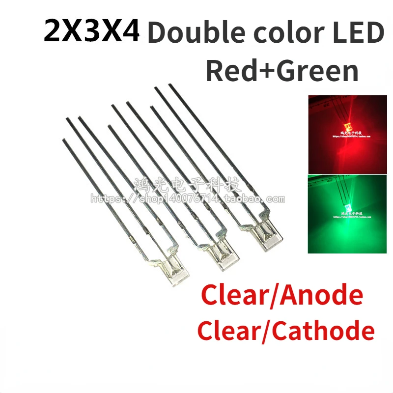 100pcs Transparent 234 red green double color square LED Anode Cathode 2*3 *4mm red and green leds lights highlight
100pcs Transparent 234 red green double color square LED Anode Cathode 2*3 *4mm red and green leds lights highlight