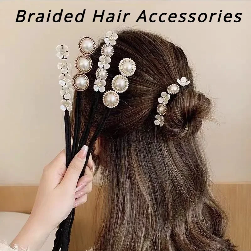 

Hair Curlers Styling Accessories Elegant Pearl Flower Bun Maker Korean Lazy Hairpin Hair Braiding Braider Hairgrip Styling Tools