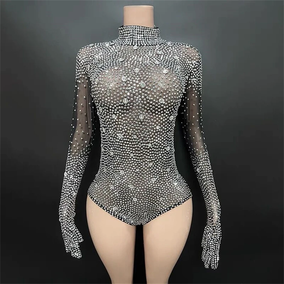 Luxury Diamonds Gloves Black Sexy Transparent Mesh Bodysuit Celebrate Evening Party Dress Nightclub Singer Performance Costume
Luxury Diamonds Gloves Black Sexy Transparent Mesh Bodysuit Celebrate Evening Party Dress Nightclub Singer Performance Costume