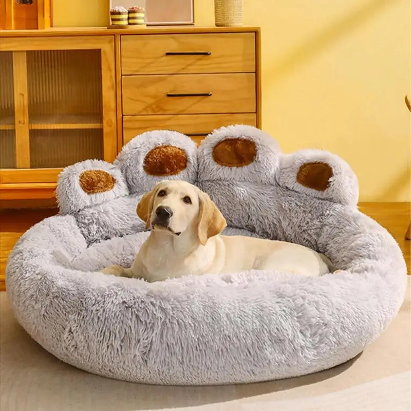 

Round Dog Bed House Dog Mat Anti-slip Paw Shape Animal Beds Fluffy Couch With Removable Inner Pad Cozy Dog Bed Pet Accessories