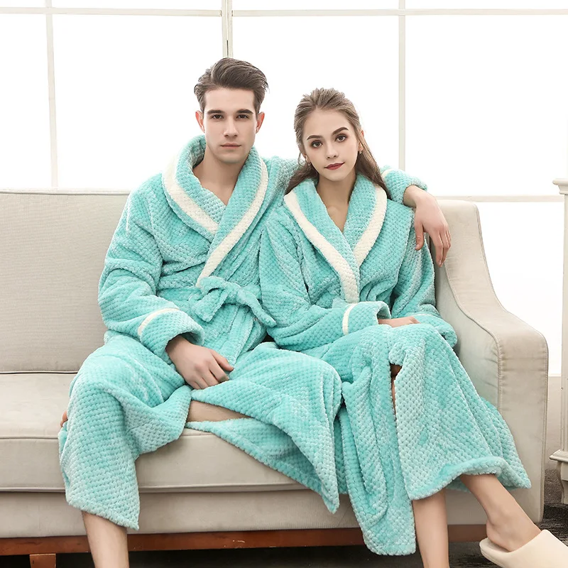 

Women Winter Sleepwear Nightgown Couple Bathrobe Thicken Fleece Shower Robes Men Peignoirs Warm Flannel Kimono Bath Gown