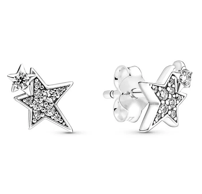 

Original Moments Sparkling Asymmetric Stars Stud Earrings For Women 925 Sterling Silver Wedding Gift Fashion Jewelry