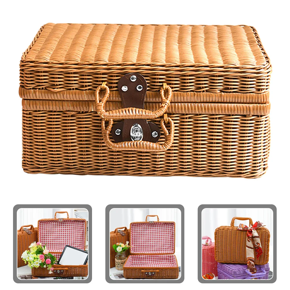 Imitation Rattan Suitcase Picnic Basket Woven Storage Bins Vintage Simulation Hamper Makeup Container
Imitation Rattan Suitcase Picnic Basket Woven Storage Bins Vintage Simulation Hamper Makeup Container