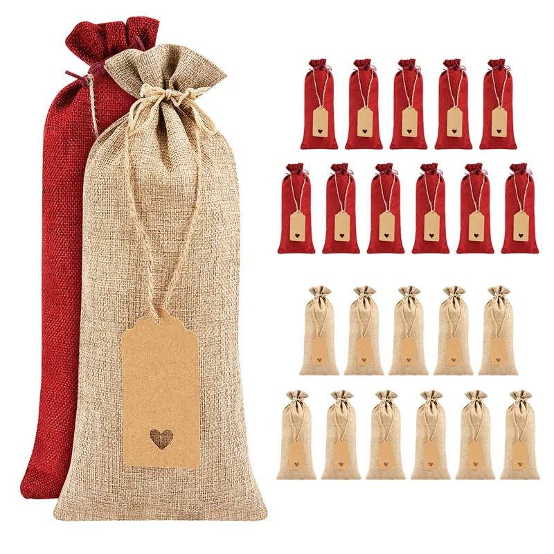 

24 Pcs Burlap Wine Bags Wine Gift Bags,Wine Bottle Bags With Drawstrings,Tags & Ropes,Reusable Wine Bottle Covers