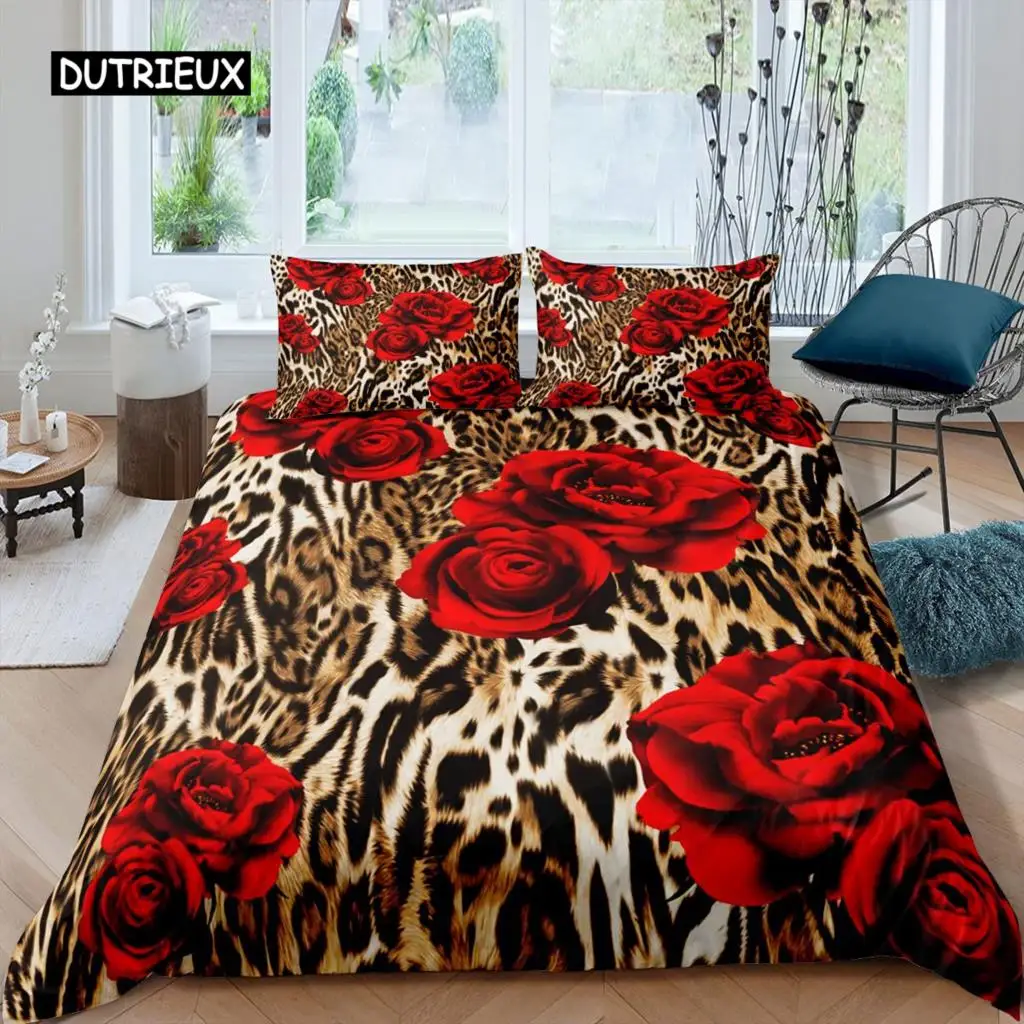 Leopard Print Duvet Cover Microfiber Red Rose Blossom Floral Bedding Set Brown Cheetah Safari Wildlife Animal King Bedding Set
Leopard Print Duvet Cover Microfiber Red Rose Blossom Floral Bedding Set Brown Cheetah Safari Wildlife Animal King Bedding Set