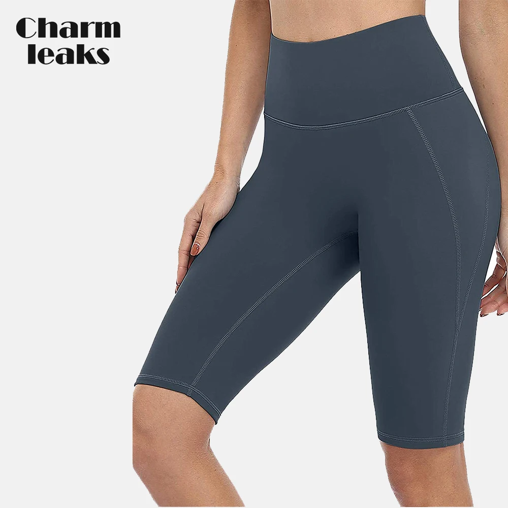 

Charmleaks Women Yoga Shorts Solid Jogging Legging High-Waist Fifth-Pants with Hidden Pockets At The Fore and Back Sporty Shorts